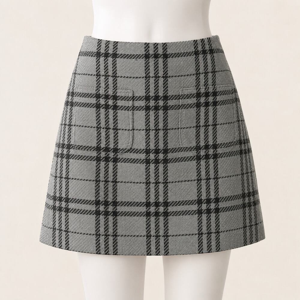 J.Crew Plaid A-Line Mini Skirt Gray Black Wool Blend Women’s Size 4